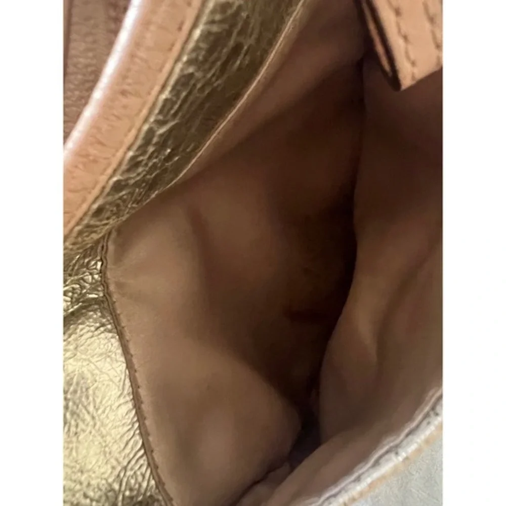 Coach Metallic Gold Leather Crossbody‎ Bag Tan Trim Slim Messenger